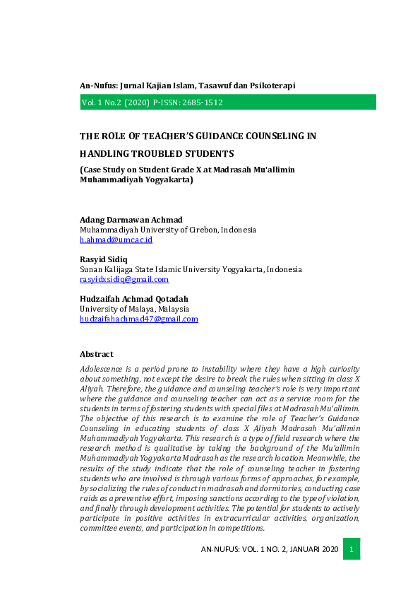 (PDF) The Role of Teacher’s Guidance Counseling in Handling Troubled ...