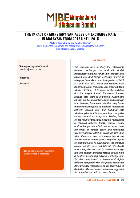 (PDF) The Impact of Monetary Variables on Exchange Rate in Malaysia ...