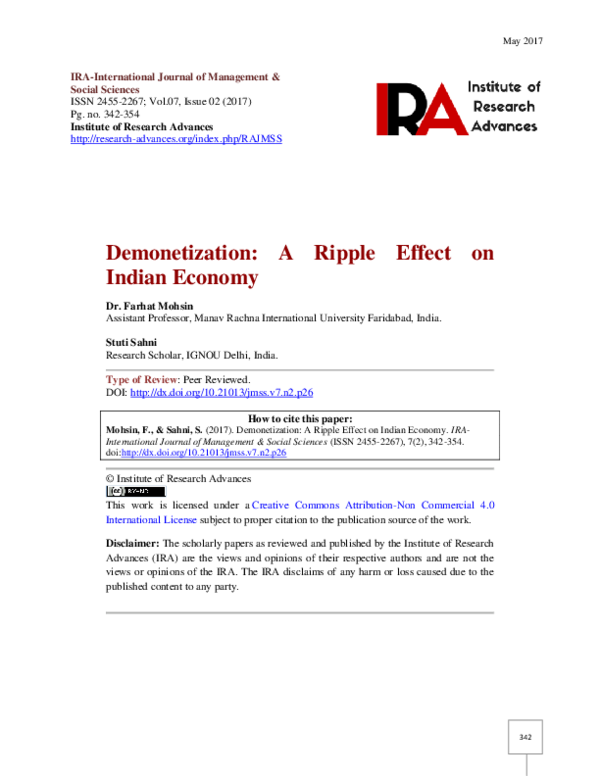 (PDF) Demonetization: A Ripple Effect on Indian Economy
