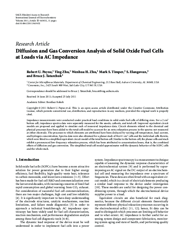 (PDF) Diffusion and gas conversion analysis of solid oxide fuel cells ...
