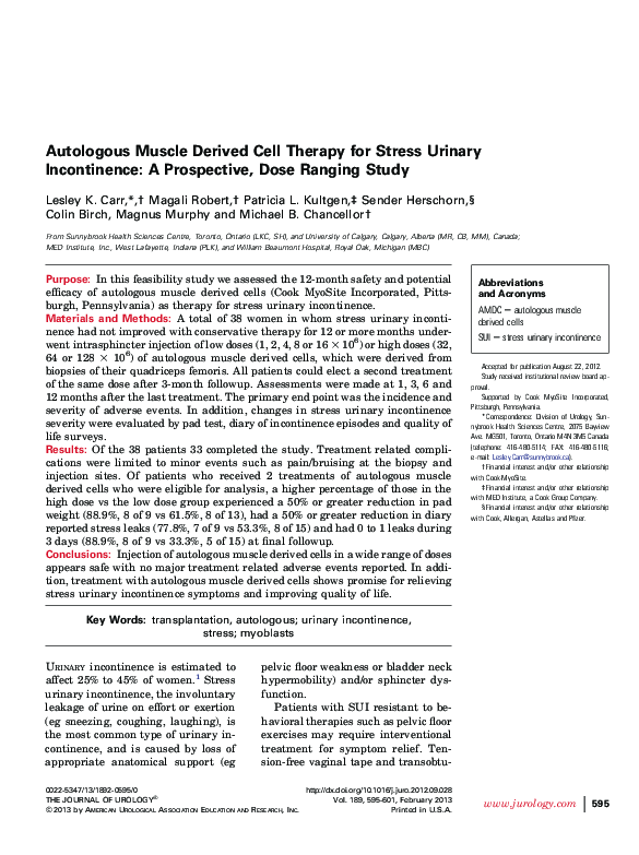 (PDF) Autologous Muscle Derived Cell Therapy for Stress Urinary ...