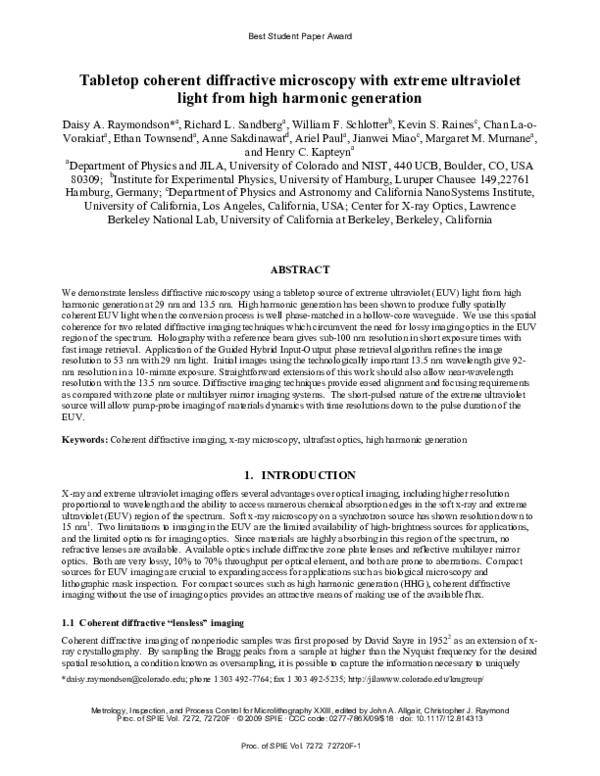 (PDF) Tabletop coherent diffractive microscopy with extreme ultraviolet ...