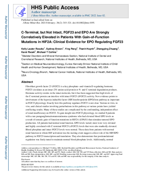 (PDF) C‐Terminal, but Not Intact, FGF23 and EPO Are Strongly ...