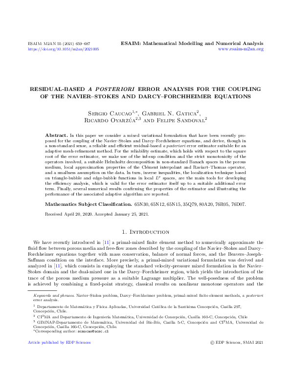 (PDF) Residual-based a posteriori error analysis for the coupling of ...