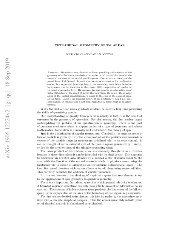 (PDF) Tetrahedral Geometry from Areas