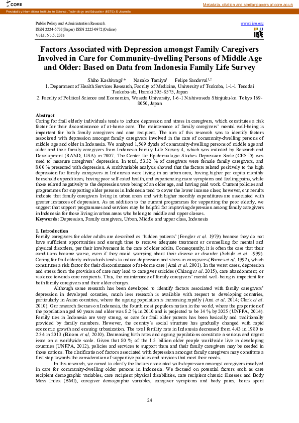 (PDF) Factors Associated with Depression amongst Family Caregivers ...