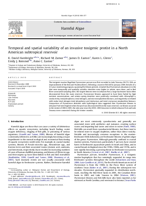 (PDF) Temporal and spatial variability of an invasive toxigenic protist ...