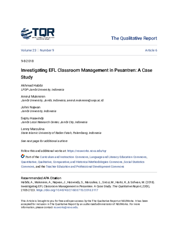 (PDF) Investigating EFL Classroom Management in Pesantren: A Case Study