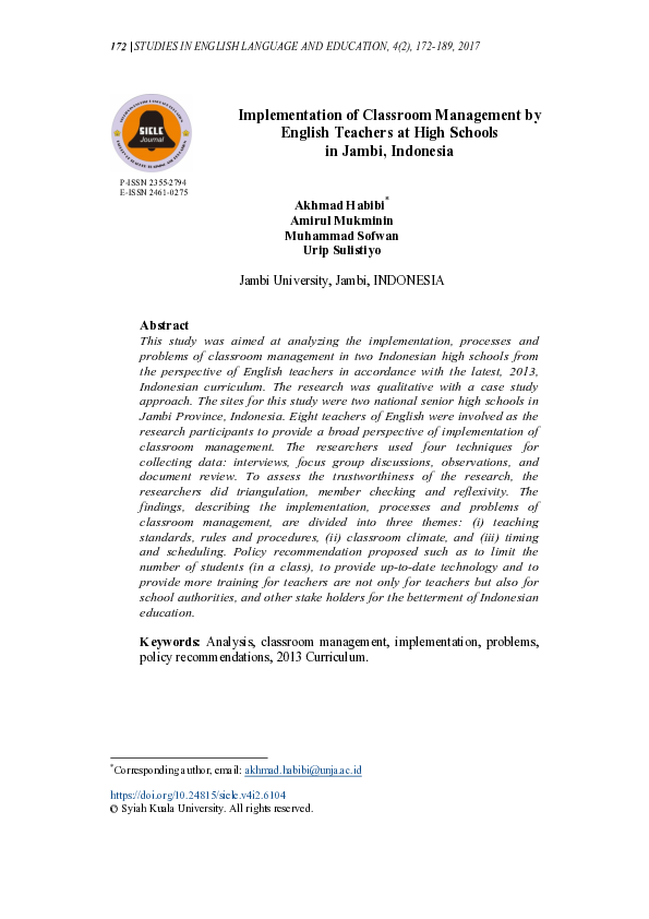 (PDF) Implementation of classroom management by English teachers at ...