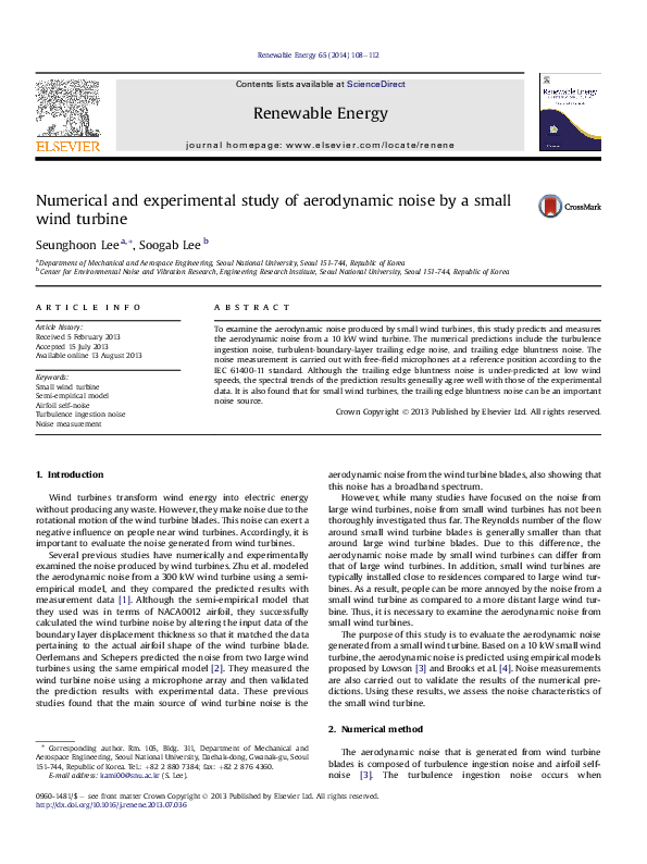 (PDF) Numerical and experimental study of aerodynamic noise by a small ...