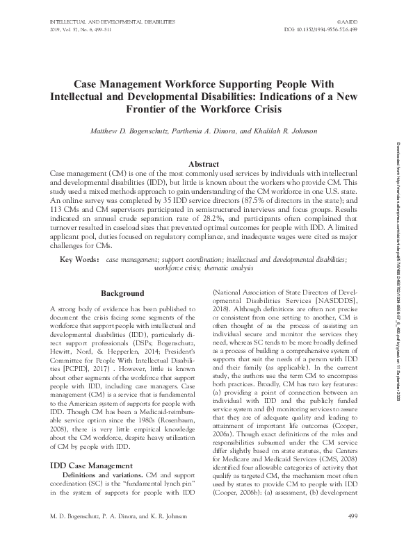 (PDF) Case Management Workforce Supporting People With Intellectual and ...