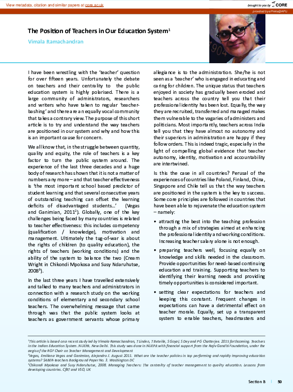 (PDF) The position of teachers in our education system 1