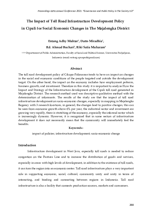 (PDF) The Impact of Toll Road Infrastructure Development Policy in ...