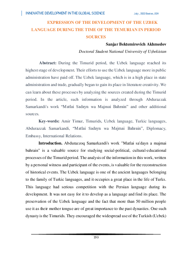 (PDF) Expression of the Development of the Uzbek Language During the ...