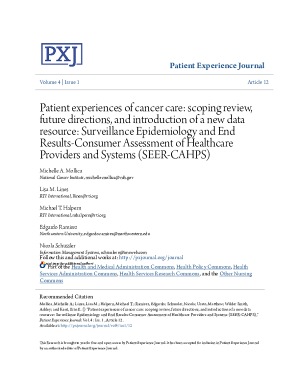 (PDF) Patient experiences of cancer care: scoping review, future ...
