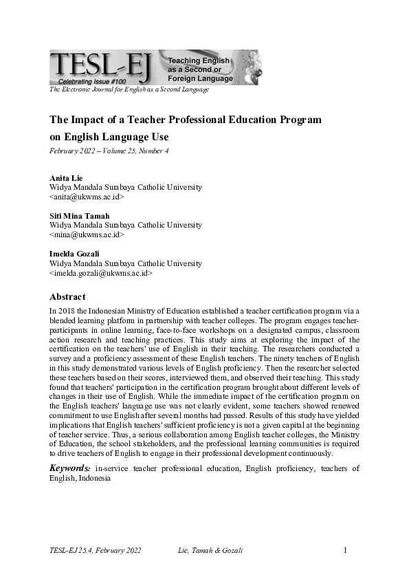 (PDF) The Impact of a Teacher Professional Education Program on English ...
