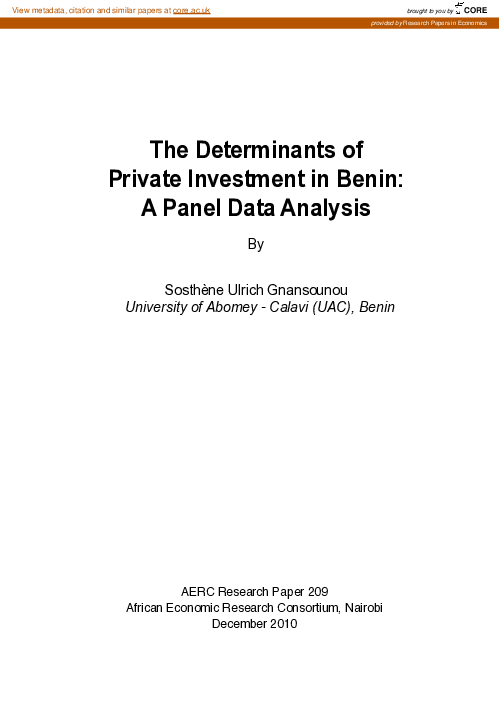 (PDF) The Determinants of Private Investment in Benin: A Panel Data ...