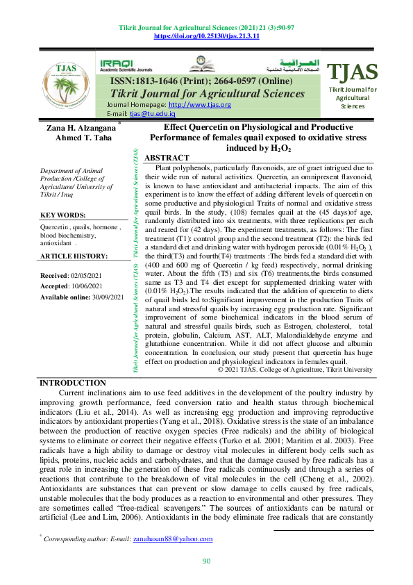 (PDF) Effect Quercetin on Physiological and Productive Performance of ...