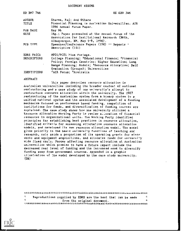 (PDF) Financial Planning in Australian Universities. AIR 1996 Annual ...