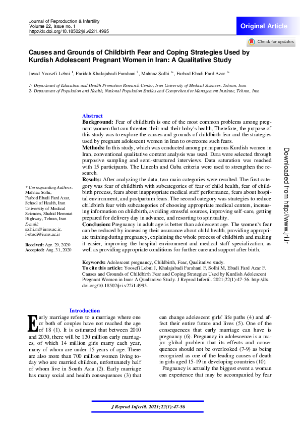 (PDF) Causes and Grounds of Childbirth Fear and Coping Strategies Used ...