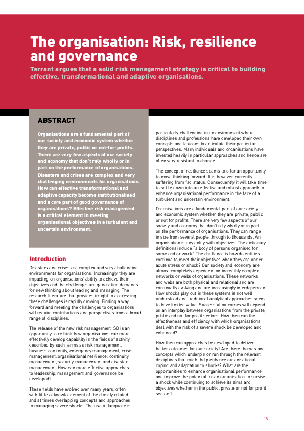 Pdf The Organisation Risk Resilience And Governance