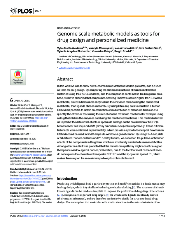 (PDF) Genome scale metabolic models as tools for drug design and ...