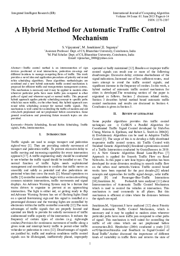 (DOC) A Hybrid Method for Automatic Traffic Control Mechanism