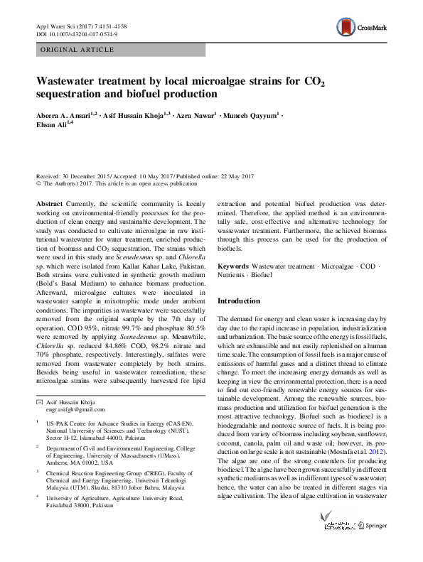 (PDF) Wastewater treatment by local microalgae strains for CO2 ...