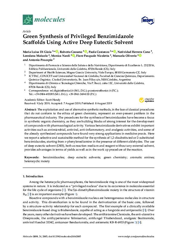 (PDF) Green Synthesis of Privileged Benzimidazole Scaffolds using ...