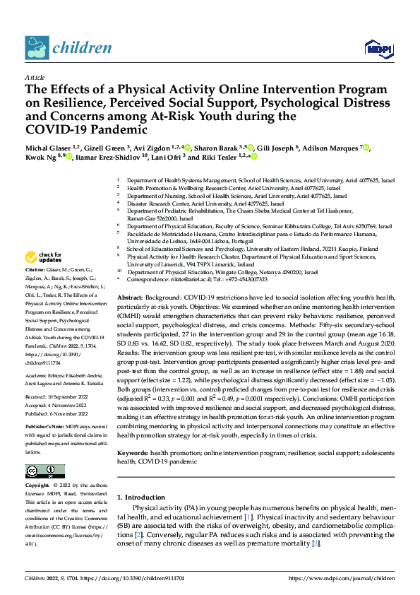 (PDF) The Effects of a Physical Activity Online Intervention Program on ...