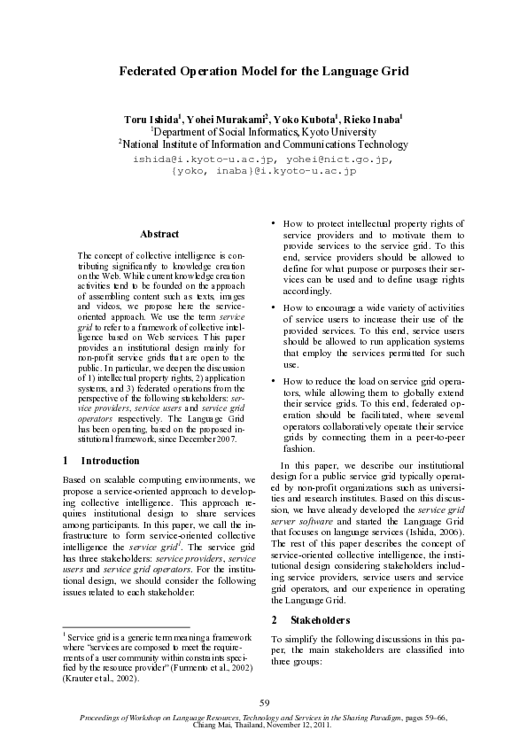 (PDF) Federated Operation Model for the Language Grid