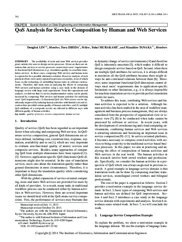 (PDF) QoS Analysis for Service Composition by Human and Web Services