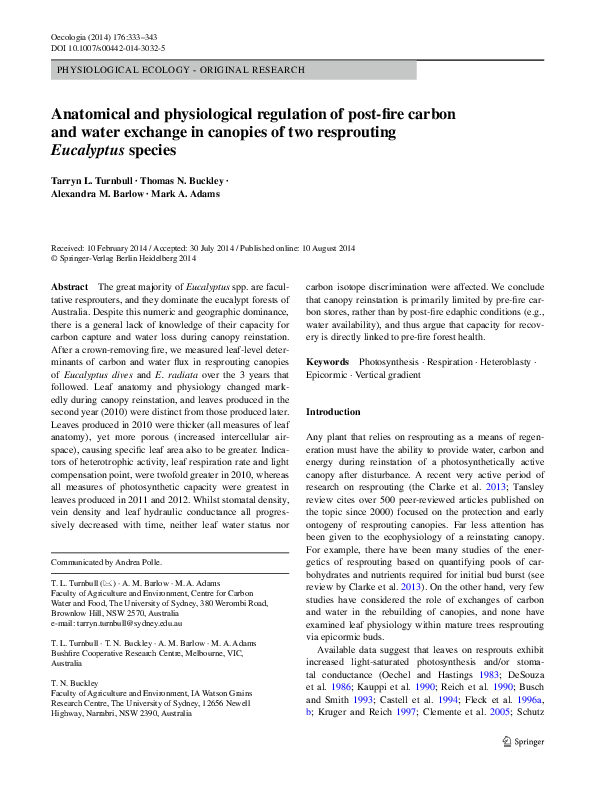 (PDF) Anatomical and physiological regulation of post-fire carbon and ...