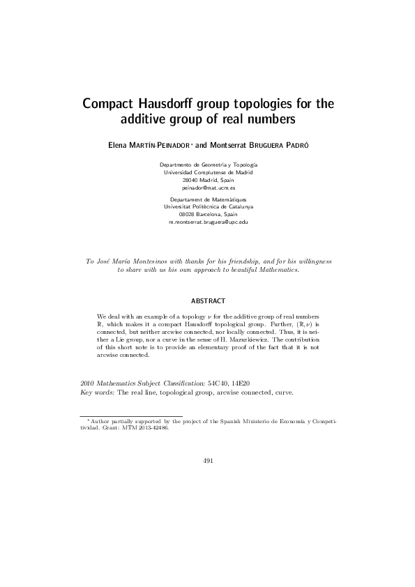 (PDF) Compact Hausdorff group topologies for the additive group of real