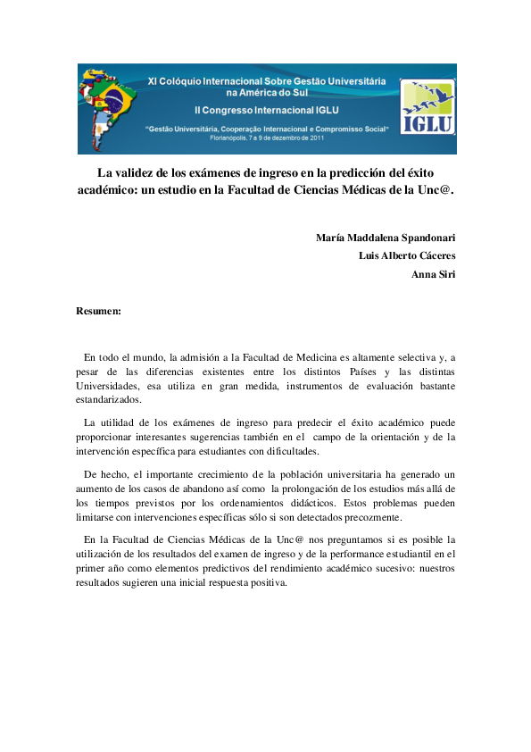 (PDF) La validez de los exámenes de ingreso en la predicción del éxito ...