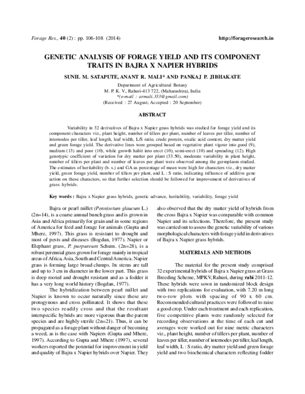 (PDF) Genetic Analysis of Forage Yield and Its Component Traits in ...