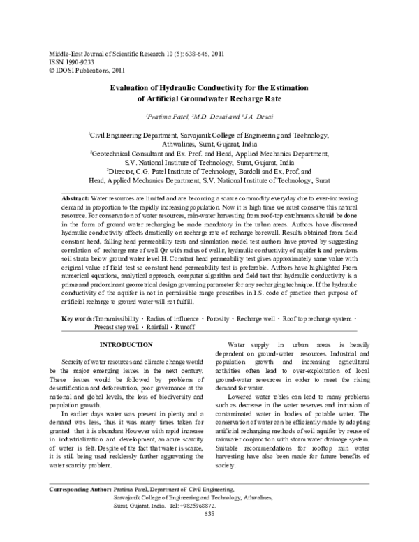 (PDF) Evaluation of Hydraulic Conductivity for the Estimation of ...