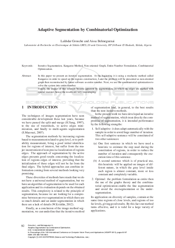 (PDF) Adaptive Segmentation by Combinatorial Optimization | Aissa ...