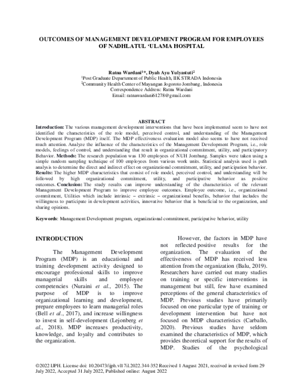 (PDF) Outcomes of Management Development Program for Employees of ...