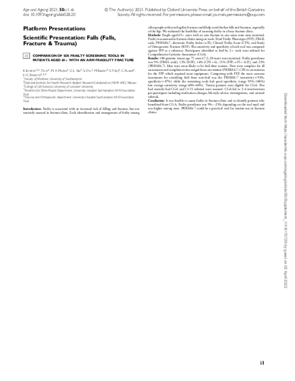 (PDF) 20 Comparison of Six Frailty Screening Tools in Patients Aged 65 ...
