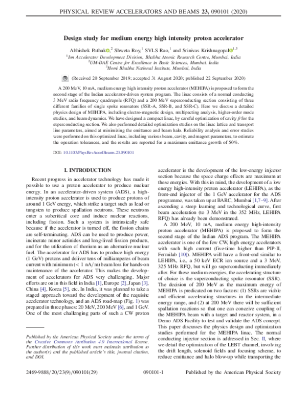 (PDF) Design study for medium energy high intensity proton accelerator
