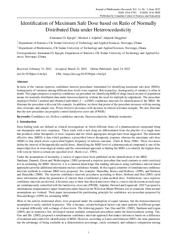 (PDF) Identification of Maximum Safe Dose Based on Ratio of Normally ...