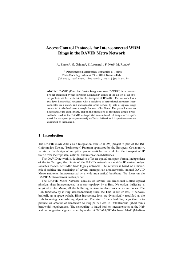 (PDF) Access Control Protocols for Interconnected WDM Rings in the ...