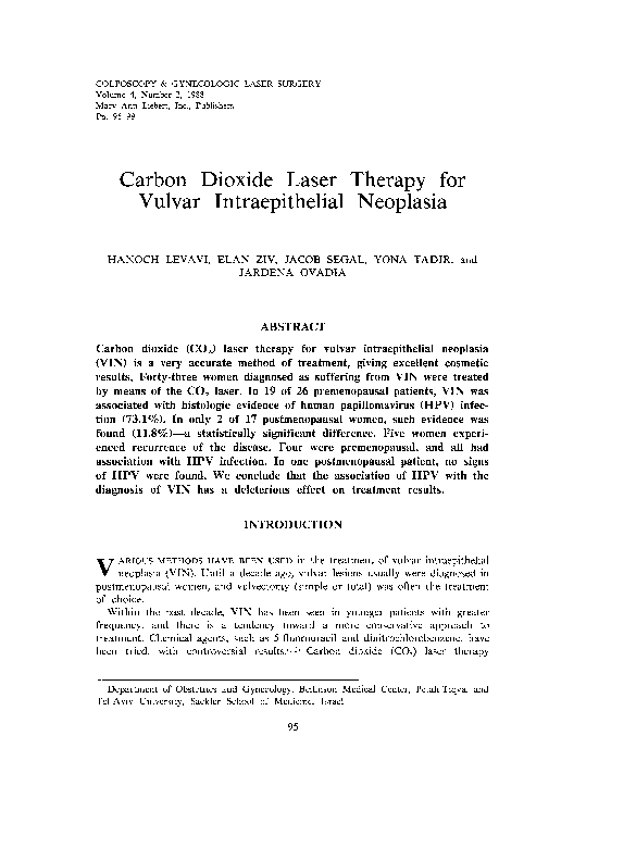 (PDF) Carbon Dioxide Laser Therapy for Vulvar Intraepithelial Neoplasia