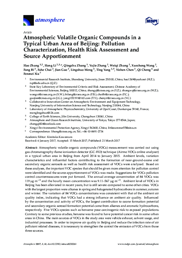 (PDF) Atmospheric Volatile Organic Compounds in a Typical Urban Area of ...