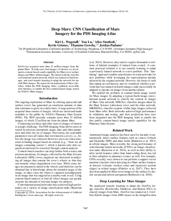 (PDF) Deep Mars: CNN Classification of Mars Imagery for the PDS Imaging ...