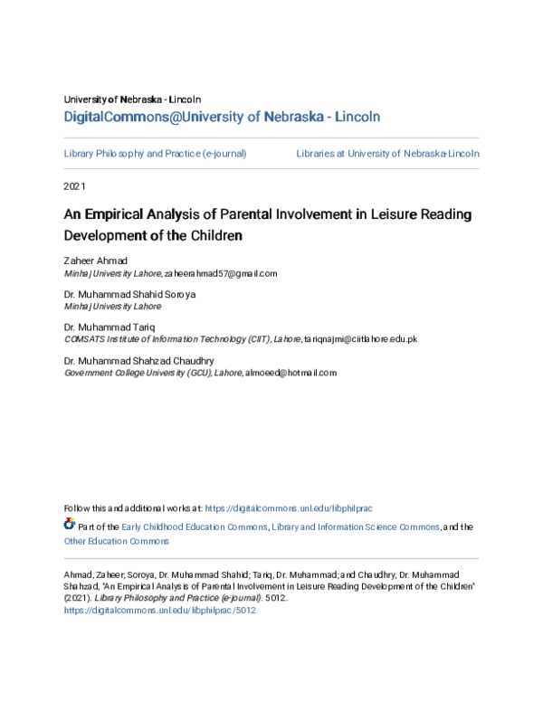 (PDF) An Empirical Analysis of Parental Involvement in Leisure Reading ...