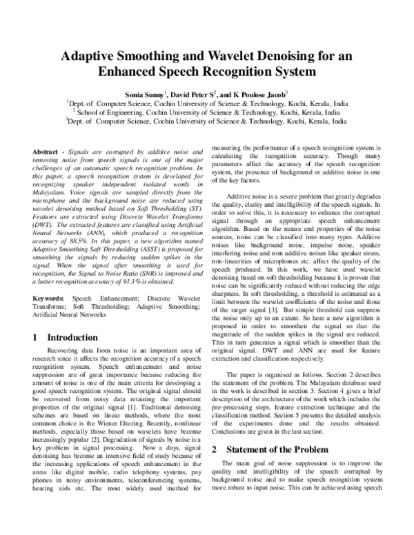 (PDF) Adaptive Smoothing and Wavelet Denoising for an Enhanced Speech ...