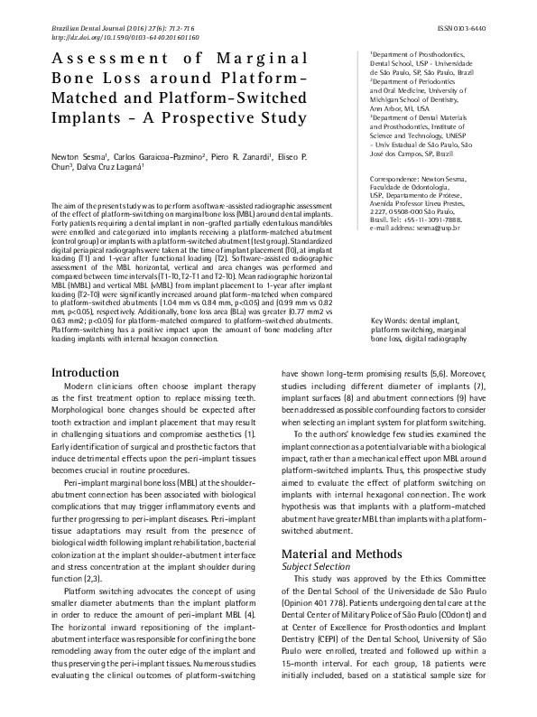 (PDF) Assessment of Marginal Bone Loss around Platform-Matched and ...