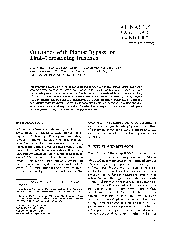 (PDF) Outcomes with plantar bypass for limb-threatening ischemia
